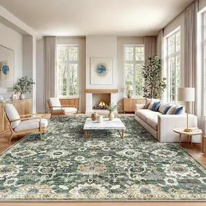 AMADA HOMEFURNISHING 10x14 Washable Area Rug, Low-Profile Large Area Rug with Non-Slip Backing & Durable Edge Binding, Vintage Large Rugs for Living Room, Bedroom & Dining Room AMADA HOMEFURNISHING 10x14 Washable Area Rug, Low-Profile Large Area Rug with Non-Slip Backing & Durable Edge Binding, Vintage Large Rugs for Living Room, Bedroom & Dining Room