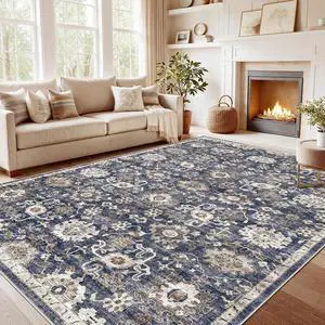 AMADA HOMEFURNISHING 8x10 Washable Area Rug, Low-Profile Large Area Rug with Non-Slip Backing & Durable Edge Binding, Vintage Large Rugs for Living Room, Bedroom, Dinning Room AMADA HOMEFURNISHING 8x10 Washable Area Rug, Low-Profile Large Area Rug with Non-Slip Backing & Durable Edge Binding, Vintage Large Rugs for Living Room, Bedroom, Dinning Room