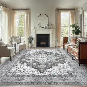AMADA HOMEFURNISHING 8x10 Area Rugs, Low-Profile Large Washable Area Rug with Non-Slip Backing & Durable Edge Binding, Vintage Rugs for Living Room, Bedroom, Dinning Room AMADA HOMEFURNISHING 8x10 Area Rugs, Low-Profile Large Washable Area Rug with Non-Slip Backing & Durable Edge Binding, Vintage Rugs for Living Room, Bedroom, Dinning Room