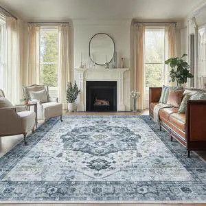 AMADA HOMEFURNISHING 8x10 Area Rug, Washable Low-Profile Large Area Rug with Non-Slip Backing & Durable Edge Binding, Vintage Large Rugs for Living Room, Bedroom AMADA HOMEFURNISHING 8x10 Area Rug, Washable Low-Profile Large Area Rug with Non-Slip Backing & Durable Edge Binding, Vintage Large Rugs for Living Room, Bedroom