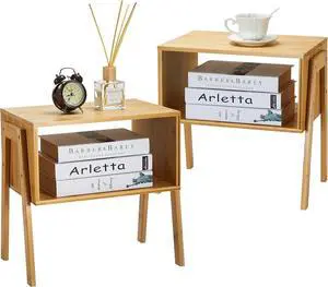 Pipishell Nightstands Set of 2, Bamboo Stackable Bedside Table, Night Stands with Storage Shelf, Small Bed Side Tables, 2-Tier End Table for Bedroom, Dorm and Small Space Storage (Natural) Pipishell Nightstands Set of 2, Bamboo Stackable Bedside Table, Night Stands with Storage Shelf, Small Bed Side Tables, 2-Tier End Table for Bedroom, Dorm and Small Space Storage (Natural)