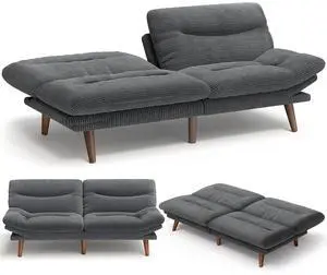 Amada 75" Convertible Futon Sofa Bed, Corduroy Folding Futon Set with Adjustable Backrest &Armrests, Recliner Lounge for Living Room, Apartment or Office, Solid Wood Frame, Loveseat Sofa -Dark Grey Amada 75" Convertible Futon Sofa Bed, Corduroy Folding Futon Set with Adjustable Backrest &Armrests, Recliner Lounge for Living Room, Apartment or Office, Solid Wood Frame, Loveseat Sofa -Dark Grey