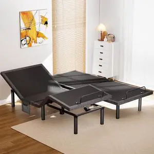 AMADA HOMEFURNISHING Adjustable Bed Frame, Split King Adjustable Bed Base with 4 USB Ports & Under-Bed Nightlight, Head & Foot Incline, Electric Bed Frame with 4 Height Options AMADA HOMEFURNISHING Adjustable Bed Frame, Split King Adjustable Bed Base with 4 USB Ports & Under-Bed Nightlight, Head & Foot Incline, Electric Bed Frame with 4 Height Options