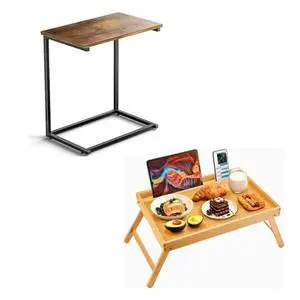 Pipishell C Shaped End Table 27 inches High, Bamboo Bed Tray Table, Large Breakfast Tray Pipishell C Shaped End Table 27 inches High, Bamboo Bed Tray Table, Large Breakfast Tray