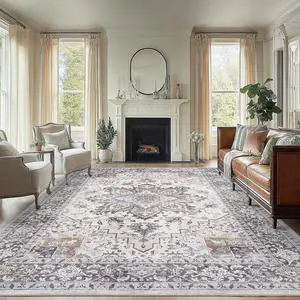 AMADA HOMEFURNISHING 8x10 Area Rugs, Low-Profile Large Washable Area Rug with Non-Slip Backing & Durable Edge Binding, Vintage Rugs for Living Room, Bedroom, Dinning Room AMADA HOMEFURNISHING 8x10 Area Rugs, Low-Profile Large Washable Area Rug with Non-Slip Backing & Durable Edge Binding, Vintage Rugs for Living Room, Bedroom, Dinning Room
