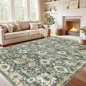 AMADA HOMEFURNISHING 9x12 Washable Area Rug, Low-Profile Large Area Rug with Non-Slip Backing & Durable Edge Binding, Vintage Large Rugs for Living Room, Bedroom & Dining Room AMADA HOMEFURNISHING 9x12 Washable Area Rug, Low-Profile Large Area Rug with Non-Slip Backing & Durable Edge Binding, Vintage Large Rugs for Living Room, Bedroom & Dining Room