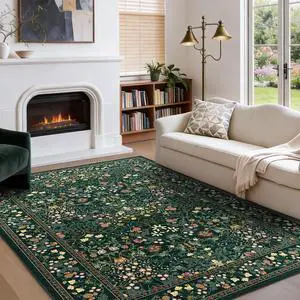 AMADA HOMEFURNISHING 5x7 Area Rug, Washable Living Room Rug with Non-Slip Backing, Low Pile and Durable Edge Binding, Vintage Soft Floral Rugs for Living Room, Bedroom, Dining Room AMADA HOMEFURNISHING 5x7 Area Rug, Washable Living Room Rug with Non-Slip Backing, Low Pile and Durable Edge Binding, Vintage Soft Floral Rugs for Living Room, Bedroom, Dining Room