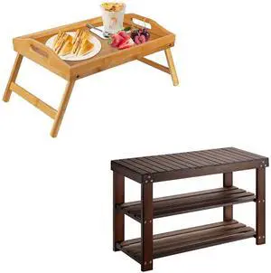 Pipishell Bamboo Bed Tray Table with Foldable Legs & Bamboo Shoe Rack Bench, 3 Tier Sturdy Shoe Bench Pipishell Bamboo Bed Tray Table with Foldable Legs & Bamboo Shoe Rack Bench, 3 Tier Sturdy Shoe Bench