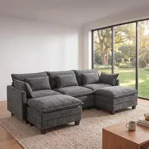 Amada U Shaped Modular Sectional Sofa, 110.6" Cloud Couch with Deep Seat and Chenille Fabric, 5 Seater Comfy Modular Couch with 2 Movable Ottomans & Throw Pillows for Living Room, Apartment, Grey Amada U Shaped Modular Sectional Sofa, 110.6" Cloud Couch with Deep Seat and Chenille Fabric, 5 Seater Comfy Modular Couch with 2 Movable Ottomans & Throw Pillows for Living Room, Apartment, Grey