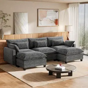 Amada Modular Sectional Sofa, 110.6" U Shaped Cloud Couch with Deep Seats, Chenille 5-Seat Sofa with Movable Ottomans and Throw Pillows for Living Room, Apartment, Gray Amada Modular Sectional Sofa, 110.6" U Shaped Cloud Couch with Deep Seats, Chenille 5-Seat Sofa with Movable Ottomans and Throw Pillows for Living Room, Apartment, Gray