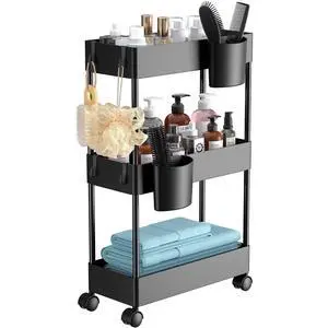 Pipishell 3 Tier Mesh Utility Cart, Rolling Metal Organization Cart with Handle and Lockable Wheels Pipishell 3 Tier Mesh Utility Cart, Rolling Metal Organization Cart with Handle and Lockable Wheels