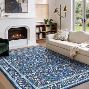 AMADA HOMEFURNISHING 5x7 Area Rug, Washable Living Room Rug with Non-Slip Backing, Low Pile and Durable Edge Binding, Vintage Soft Floral Rugs for Living Room, Bedroom, Dining Room AMADA HOMEFURNISHING 5x7 Area Rug, Washable Living Room Rug with Non-Slip Backing, Low Pile and Durable Edge Binding, Vintage Soft Floral Rugs for Living Room, Bedroom, Dining Room