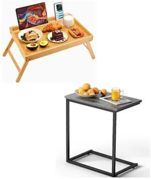 Pipishell Bamboo Bed Tray Table, Large Breakfast Tray, C Shaped End Table 27 inches High Pipishell Bamboo Bed Tray Table, Large Breakfast Tray, C Shaped End Table 27 inches High