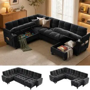 Pipishell 110 Sectional Sleeper Sofa, Modular Sectional Sofa with Pull Out Bed, Storage, USB Ports & Cup Holders, Sectional Couches for Living Room, 7 Seat Chenille Cloud Couch, Light Gray Pipishell 110 Sectional Sleeper Sofa, Modular Sectional Sofa with Pull Out Bed, Storage, USB Ports & Cup Holders, Sectional Couches for Living Room, 7 Seat Chenille Cloud Couch, Light Gray