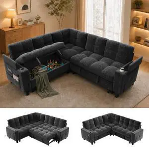 Pipishell 85 Inch Sectional Sleeper Sofa, Modular Sectional Sofa with Pull Out Bed, Storage, USB Ports & Cup Holders, Sectional Couches for Living Room, 5 Seat Chenille Cloud Couch, Dark Grey Pipishell 85 Inch Sectional Sleeper Sofa, Modular Sectional Sofa with Pull Out Bed, Storage, USB Ports & Cup Holders, Sectional Couches for Living Room, 5 Seat Chenille Cloud Couch, Dark Grey