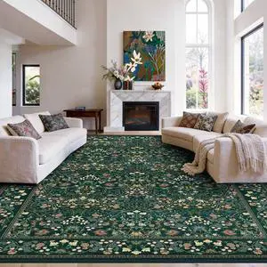 AMADA HOMEFURNISHING Large Area Rugs 9x12, Washable Floral Rug with Non-Slip Backing & Low Pile, Durable Edge Biding, Vintage Soft Floral Rug for Living Room, Bedroom and Dining Room AMADA HOMEFURNISHING Large Area Rugs 9x12, Washable Floral Rug with Non-Slip Backing & Low Pile, Durable Edge Biding, Vintage Soft Floral Rug for Living Room, Bedroom and Dining Room
