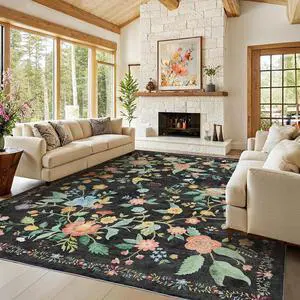 Amada 8x10 Area Rugs, Non-Slip & Low-Profile Large Area Rug with Reinforced Edge Binding, Washable Soft Boho Floral Rugs for Living Room, Bedroom, Dining Room Amada 8x10 Area Rugs, Non-Slip & Low-Profile Large Area Rug with Reinforced Edge Binding, Washable Soft Boho Floral Rugs for Living Room, Bedroom, Dining Room