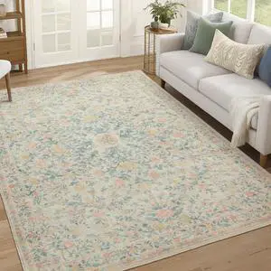 AMADA HOMEFURNISHING 6x9 Area Rugs, Washable Low-Profile Large Living Room Rug with Non-Slip Backing & Durable Edge Binding, Soft Vintage Rug for Bedroom, Dinning Room, Home Office AMADA HOMEFURNISHING 6x9 Area Rugs, Washable Low-Profile Large Living Room Rug with Non-Slip Backing & Durable Edge Binding, Soft Vintage Rug for Bedroom, Dinning Room, Home Office