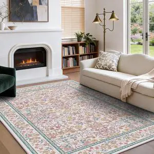 AMADA HOMEFURNISHING 5x7 Area Rug, Washable Living Room Rug with Non-Slip Backing, Low Pile and Durable Edge Binding, Vintage Soft Floral Rugs for Living Room, Bedroom, Dining Room AMADA HOMEFURNISHING 5x7 Area Rug, Washable Living Room Rug with Non-Slip Backing, Low Pile and Durable Edge Binding, Vintage Soft Floral Rugs for Living Room, Bedroom, Dining Room