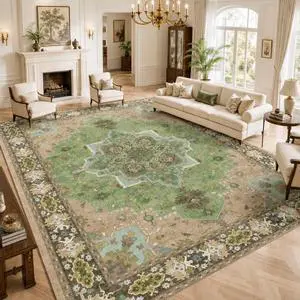 AMADA HOMEFURNISHING 9x12 Area Rug for Living Room, Vintage Washable Area Rug Low-Pile & Non-Slip Carpet for Bedroom Dining Room Nursery Home Office, Green AMADA HOMEFURNISHING 9x12 Area Rug for Living Room, Vintage Washable Area Rug Low-Pile & Non-Slip Carpet for Bedroom Dining Room Nursery Home Office, Green