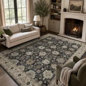 AMADA HOMEFURNISHING 8x10 Area Rug for Living Room, Vintage Washable Area Rug Low-Pile & Non-Slip Carpet for Bedroom Dining Room Nursery Home Office, Black/Brown AMADA HOMEFURNISHING 8x10 Area Rug for Living Room, Vintage Washable Area Rug Low-Pile & Non-Slip Carpet for Bedroom Dining Room Nursery Home Office, Black/Brown