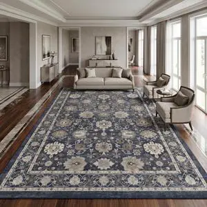 AMADA HOMEFURNISHING 9x12 Area Rug for Living Room, Vintage Washable Area Rug Low-Pile & Non-Slip Carpet for Bedroom Dining Room Nursery Home Office, Navy Blue/Brown AMADA HOMEFURNISHING 9x12 Area Rug for Living Room, Vintage Washable Area Rug Low-Pile & Non-Slip Carpet for Bedroom Dining Room Nursery Home Office, Navy Blue/Brown