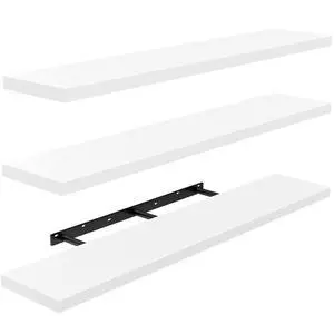 AMADA HOMEFURNISHING 47.2" L Floating Shelves, Wall Shelves Set of 3 for Bathroom/Living Room/Bedroom/Kitchen, White Floating Shelves for Wall Decor with Invisible Brackets - AMFS55W AMADA HOMEFURNISHING 47.2" L Floating Shelves, Wall Shelves Set of 3 for Bathroom/Living Room/Bedroom/Kitchen, White Floating Shelves for Wall Decor with Invisible Brackets - AMFS55W