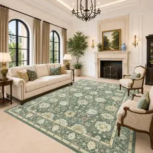 AMADA HOMEFURNISHING 8x10 Area Rug for Living Room, Vintage Washable Area Rug Low-Pile & Non-Slip Carpet for Bedroom Dining Room Nursery Home Office, Olive Green AMADA HOMEFURNISHING 8x10 Area Rug for Living Room, Vintage Washable Area Rug Low-Pile & Non-Slip Carpet for Bedroom Dining Room Nursery Home Office, Olive Green