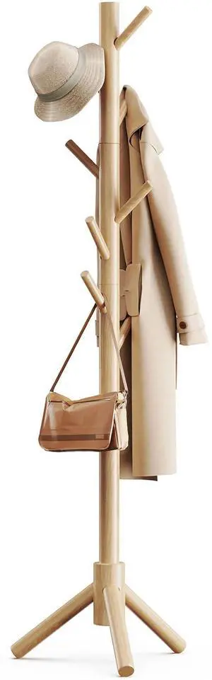 Pipishell Solid Wooden Coat Rack Freestanding, Hall Tree with 8 Hooks, 3 Height Options for Coats, Hats, Handbags, and Scarves, Tool-Free Assembly, Space Saving Design for Entryway, Office, Bedroom Pipishell Solid Wooden Coat Rack Freestanding, Hall Tree with 8 Hooks, 3 Height Options for Coats, Hats, Handbags, and Scarves, Tool-Free Assembly, Space Saving Design for Entryway, Office, Bedroom