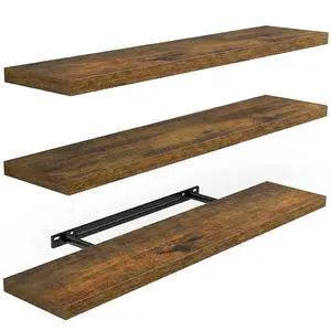 AMADA HOMEFURNISHING 23.6" L Floating Shelves, Wall Shelves Set of 3 for Bathroom/Living Room/Bedroom/Kitchen, Floating Shelves for Wall Decor with Invisible Brackets - AMFS44V, Rustic Brown AMADA HOMEFURNISHING 23.6" L Floating Shelves, Wall Shelves Set of 3 for Bathroom/Living Room/Bedroom/Kitchen, Floating Shelves for Wall Decor with Invisible Brackets - AMFS44V, Rustic Brown