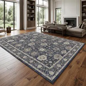 AMADA HOMEFURNISHING 8x10 Area Rug for Living Room,Vintage Washable Area Rug Low-Pile & Non-Slip Carpet for Bedroom Dining Room Nursery Home Office, Navy Blue/Brown AMADA HOMEFURNISHING 8x10 Area Rug for Living Room,Vintage Washable Area Rug Low-Pile & Non-Slip Carpet for Bedroom Dining Room Nursery Home Office, Navy Blue/Brown