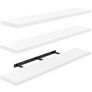 AMADA HOMEFURNISHING 35.4" L Floating Shelves, Wall Shelves Set of 3 for Bathroom/Living Room/Bedroom/Kitchen, White Floating Shelves for Wall Decor with Invisible Brackets - AMFS45W AMADA HOMEFURNISHING 35.4" L Floating Shelves, Wall Shelves Set of 3 for Bathroom/Living Room/Bedroom/Kitchen, White Floating Shelves for Wall Decor with Invisible Brackets - AMFS45W
