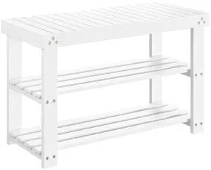 Pipishell Bamboo Shoe Rack Bench, 3-Tier Sturdy Shoe Organizer, Storage Shoe Bench, Holds up to 300lbs for Entryway Bedroom Living Room Balcony (White) Pipishell Bamboo Shoe Rack Bench, 3-Tier Sturdy Shoe Organizer, Storage Shoe Bench, Holds up to 300lbs for Entryway Bedroom Living Room Balcony (White)
