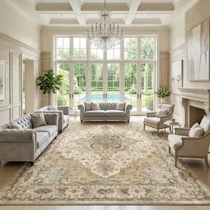 AMADA HOMEFURNISHING 9x12 Area Rug for Living Room,Vintage Washable Area Rug Low-Pile & Non-Slip Carpet for Bedroom Dining Room Nursery Home Office, Beige/Cream AMADA HOMEFURNISHING 9x12 Area Rug for Living Room,Vintage Washable Area Rug Low-Pile & Non-Slip Carpet for Bedroom Dining Room Nursery Home Office, Beige/Cream
