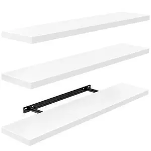 AMADA HOMEFURNISHING 23.6" L Floating Shelves, Wall Shelves Set of 3 for Bathroom/Living Room/Bedroom/Kitchen, White Floating Shelves for Wall Decor with Invisible Brackets - AMFS44W AMADA HOMEFURNISHING 23.6" L Floating Shelves, Wall Shelves Set of 3 for Bathroom/Living Room/Bedroom/Kitchen, White Floating Shelves for Wall Decor with Invisible Brackets - AMFS44W