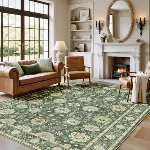 AMADA HOMEFURNISHING 6x9 Area Rug for Living Room, Vintage Washable Area Rug Low-Pile & Non-Slip Carpet for Bedroom Dining Room Nursery Home Office, Olive Green AMADA HOMEFURNISHING 6x9 Area Rug for Living Room, Vintage Washable Area Rug Low-Pile & Non-Slip Carpet for Bedroom Dining Room Nursery Home Office, Olive Green