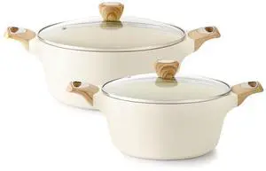 Ceramic Nonstick Stock Pot with Lid, 4.5+6.6 QT Soup Pot Set Casserole Pot, Non-toxic Healthy Pasta Pot, Large Cooking Pot Stew Pot, Induction Compatible, PFOA PFAS PTFE Free, White Ceramic Nonstick Stock Pot with Lid, 4.5+6.6 QT Soup Pot Set Casserole Pot, Non-toxic Healthy Pasta Pot, Large Cooking Pot Stew Pot, Induction Compatible, PFOA PFAS PTFE Free, White