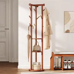 Pipishell Solid Wood Freestanding Coat Rack, Coat Tree with 5 Wheels, Wooden Coat Stand with 9 Hooks & 3-Tier Shelves for Entryway, Bedroom, Hallway, Living Room Pipishell Solid Wood Freestanding Coat Rack, Coat Tree with 5 Wheels, Wooden Coat Stand with 9 Hooks & 3-Tier Shelves for Entryway, Bedroom, Hallway, Living Room