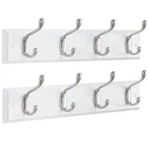 AMADA HOMEFURNISHING Coat Rack Wall Mount 2 Pack, Coat Hooks Wall Hooks Coat Hangers for Wall, Hat Racks Hooks for Hanging Coats Wall Mounted, 15.7" L x 2.8" W x 0.6" H, White AMADA HOMEFURNISHING Coat Rack Wall Mount 2 Pack, Coat Hooks Wall Hooks Coat Hangers for Wall, Hat Racks Hooks for Hanging Coats Wall Mounted, 15.7" L x 2.8" W x 0.6" H, White