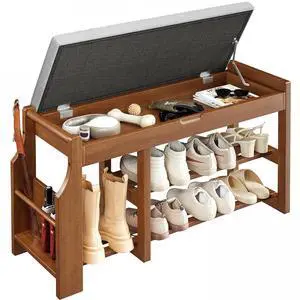Pipishell 34 Solid Pine Wood Shoe Rack Bench with Soft Cushion, 2 Tiers Shoe Storage Organizer with Lift-Top Storage and Side Holder, Holds up to 440 lbs, Shoe Bench for Entryway, Hallway, Bedroom Pipishell 34 Solid Pine Wood Shoe Rack Bench with Soft Cushion, 2 Tiers Shoe Storage Organizer with Lift-Top Storage and Side Holder, Holds up to 440 lbs, Shoe Bench for Entryway, Hallway, Bedroom