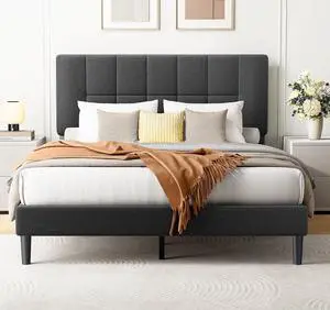 Amada Full Bed Frame with 12 Thickened Legs & Adjustable Fabric Upholstered Headboard, Solid Wooden Support 1300 Lbs Weight Capacity, No Box Spring Needed/Easy Assembly/Underbed Storage Amada Full Bed Frame with 12 Thickened Legs & Adjustable Fabric Upholstered Headboard, Solid Wooden Support 1300 Lbs Weight Capacity, No Box Spring Needed/Easy Assembly/Underbed Storage