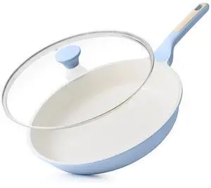 Nonstick Ceramic Frying Pan with Lid 12.5 Inch Cooking Pan Skillet, Free of Intentionally Added PFAS/PTFE Non-toxic Chef's Pan Induction Compatible Pan, Heat Resistant Handle, Glacier Blue Nonstick Ceramic Frying Pan with Lid 12.5 Inch Cooking Pan Skillet, Free of Intentionally Added PFAS/PTFE Non-toxic Chef's Pan Induction Compatible Pan, Heat Resistant Handle, Glacier Blue