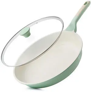 Nonstick Ceramic Frying Pan with Lid 11 Inch Omelet Pan Skillet, Free of Intentionally Added PFAS/PTFE Non-toxic Chef's Pan Induction Compatible Pan, Heat Resistant Handle, Mint Green Nonstick Ceramic Frying Pan with Lid 11 Inch Omelet Pan Skillet, Free of Intentionally Added PFAS/PTFE Non-toxic Chef's Pan Induction Compatible Pan, Heat Resistant Handle, Mint Green