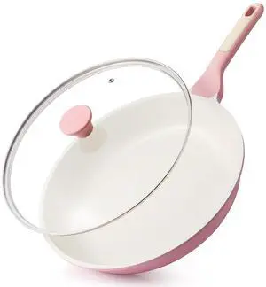Nonstick Ceramic Frying Pan with Lid 12.5 Inch Cooking Pan Skillet, Free of Intentionally Added PFAS/PTFE Non-toxic Chef's Pan Induction Compatible Pan, Heat Resistant Handle, Sakura Pink Nonstick Ceramic Frying Pan with Lid 12.5 Inch Cooking Pan Skillet, Free of Intentionally Added PFAS/PTFE Non-toxic Chef's Pan Induction Compatible Pan, Heat Resistant Handle, Sakura Pink