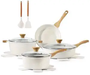 Nonstick Ceramic Cookware Set, 13-Piece Non-toxic Pots and Pans Set, Healthy Kitchen Cooking Set with Stay-Cool Handles, Silicone Tools and Pot Protectors, PFAS Free Nonstick Ceramic Cookware Set, 13-Piece Non-toxic Pots and Pans Set, Healthy Kitchen Cooking Set with Stay-Cool Handles, Silicone Tools and Pot Protectors, PFAS Free