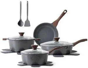 Nonstick Cookware Set 13-Piece, Non Stick Pots and Pans Set with Swiss Granite Coating, Healthy Kitchen Cooking Set, Stay-Cool Handles, Induction Compatible, PFOA/PFOS Free Nonstick Cookware Set 13-Piece, Non Stick Pots and Pans Set with Swiss Granite Coating, Healthy Kitchen Cooking Set, Stay-Cool Handles, Induction Compatible, PFOA/PFOS Free