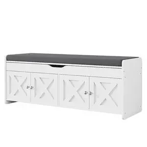Pipishell Shoe Storage Bench, 2-Tier with Cushioned Seat, Entryway Bench with Adjustable Shelf & Barn Doors, 300 lbs Capacity, 47.2" x 15" x 18", for Entryway, Bedroom, Living Room, White Pipishell Shoe Storage Bench, 2-Tier with Cushioned Seat, Entryway Bench with Adjustable Shelf & Barn Doors, 300 lbs Capacity, 47.2" x 15" x 18", for Entryway, Bedroom, Living Room, White