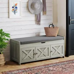 Pipishell 2-Tier Storage Bench Cushion Seat, Farmhouse Shoe Bench with Storage, Entryway Bench 3 Doors, Adjustable Shelf, 16"x39.4"x18", 300 lbs Capacity, Shoe Rack for Living Room, Bedroom, Gray Pipishell 2-Tier Storage Bench Cushion Seat, Farmhouse Shoe Bench with Storage, Entryway Bench 3 Doors, Adjustable Shelf, 16"x39.4"x18", 300 lbs Capacity, Shoe Rack for Living Room, Bedroom, Gray