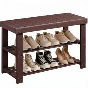 AMADA HOMEFURNISHING Shoe Rack Bench Brown 27.56 x 11.02 x 17.72 inch AMSRB27BN-US AMADA HOMEFURNISHING Shoe Rack Bench Brown 27.56 x 11.02 x 17.72 inch AMSRB27BN-US