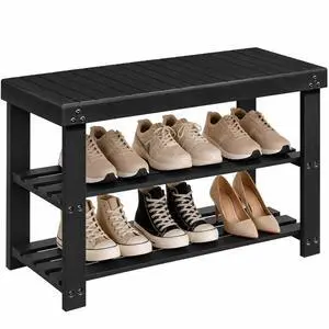 AMADA HOMEFURNISHING Shoe Rack Bench Black 27.56 x 11.02 x 17.72 inch AMSRB27B-US AMADA HOMEFURNISHING Shoe Rack Bench Black 27.56 x 11.02 x 17.72 inch AMSRB27B-US